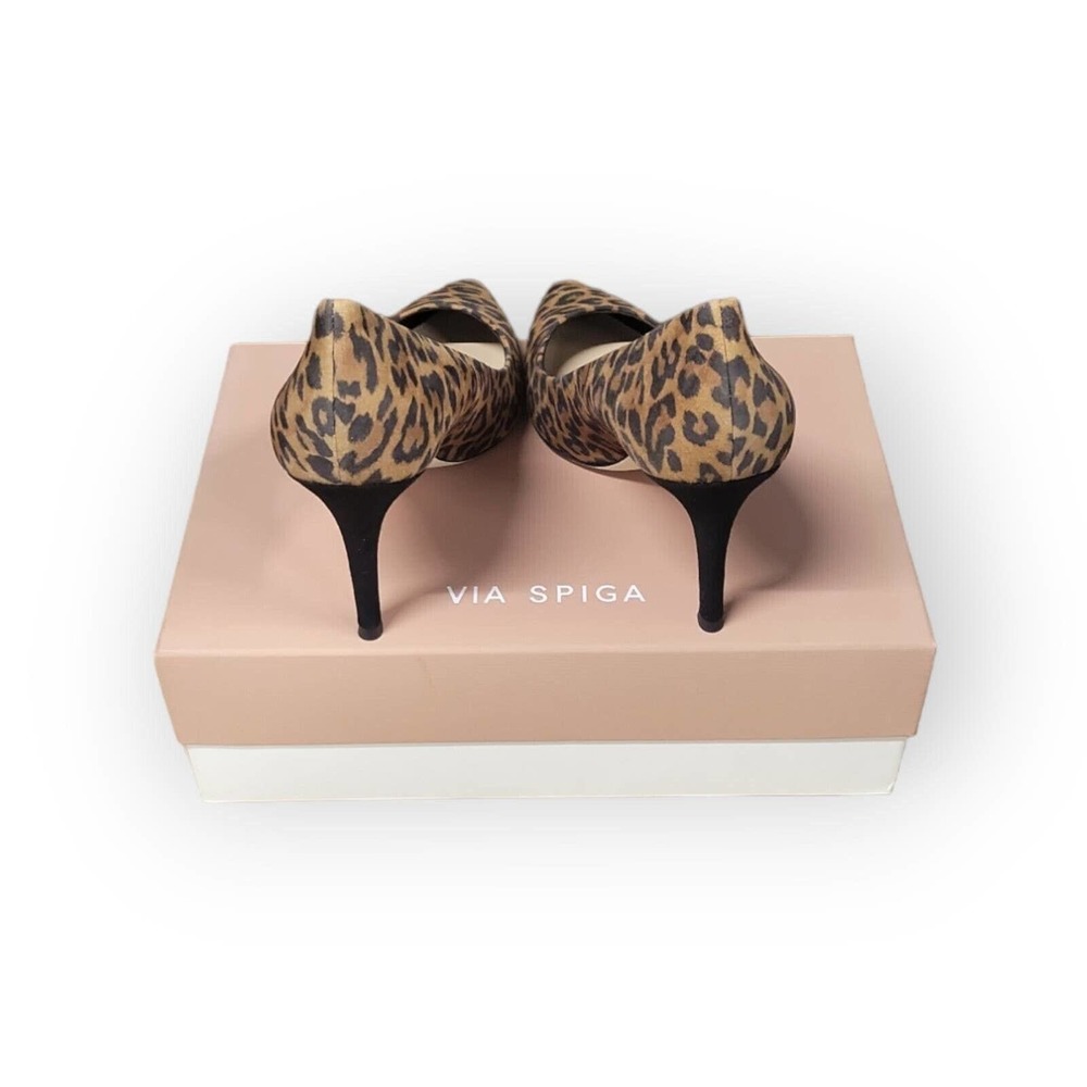 Via Spiga Womens V-Cloe Pumps High Heels Black Tan Suede Leopard Print 7 M New - Picture 2 of 6